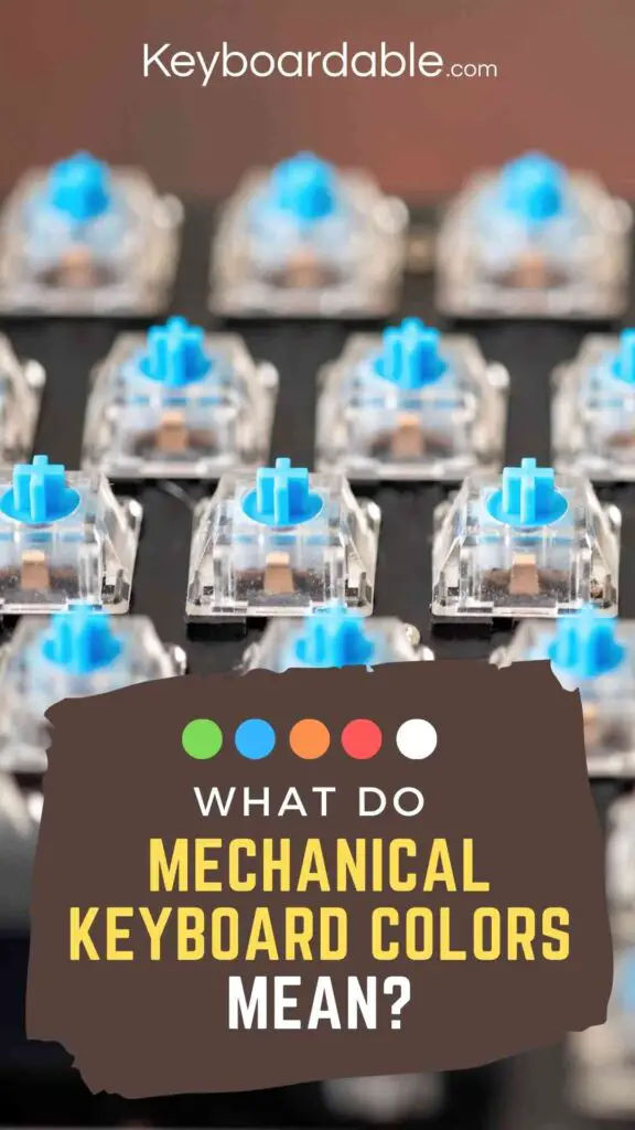 A photo of blue mechanical keyboard switches with the text "What do Mechanical Keyboard Colors Mean?"